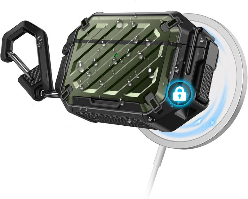 SupCase for AirPods Pro 3 Case with Lock & Carabiner, [IP68 Waterproof] [Military-Grade Protection] [Supports Wireless Charging] Anti-Scratch Hard Shell Cover for AirPods Pro 3rd Gen, Guldan - Image 1